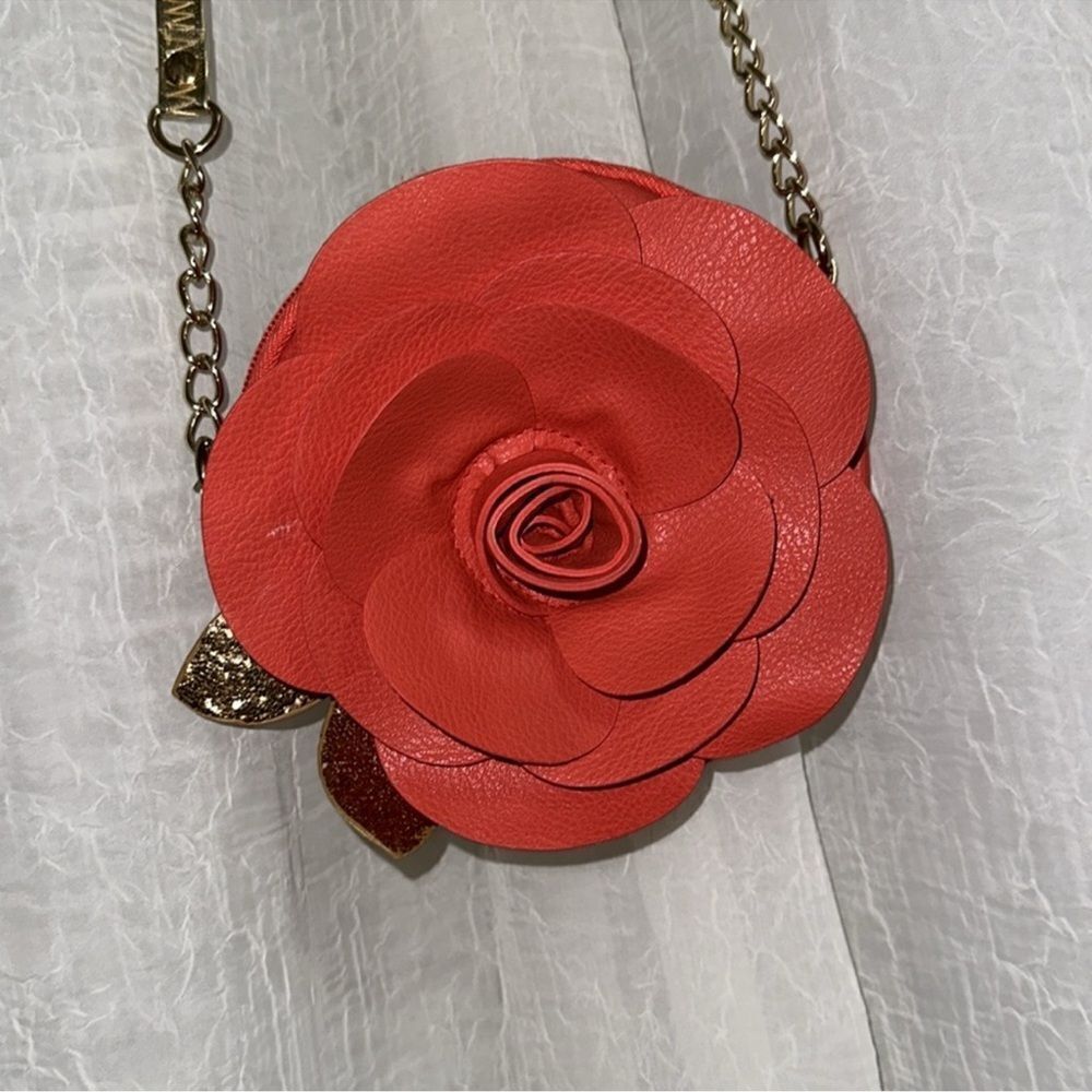 DISNEY Beauty & The Beast Belle Coral Floral Faux Leather Purse Crossbody Bag